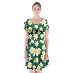 Mid Century Retro Floral 1970s 1960s Pattern 93 Short Sleeve V-neck Flare Dress by violetheavensky