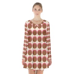 Retro 40s 50s Cupcake Pattern Long Sleeve Velvet V-neck Dress by violetheavensky
