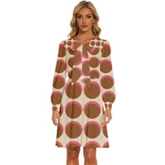 Retro 40s 50s Cupcake Pattern Women s Round Neck Long Sleeve Bow Deco Dress by violetheavensky