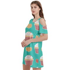Retro 40s 50s Cupcake Pattern 3 Women s Cold Shoulder Round Neck Mini Dress by violetheavensky