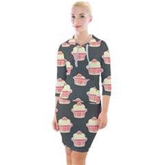 Retro 40s 50s Cupcake Pattern 4 Quarter Sleeve Hood Bodycon Dress by violetheavensky