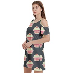 Retro 40s 50s Cupcake Pattern 4 Women s Cold Shoulder Round Neck Mini Dress by violetheavensky