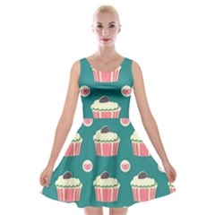 Retro 40s 50s Cupcake Pattern 2 Velvet Skater Dress by violetheavensky