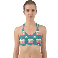 Retro 40s 50s Cupcake Pattern 2 Back Web Sports Bra by violetheavensky