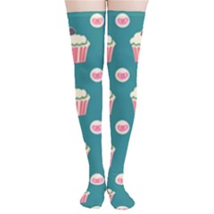 Retro 40s 50s Cupcake Pattern 2 Thigh High Stockings by violetheavensky