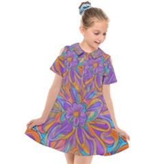 Mid Century Retro Floral 1970s 1960s Pattern 75 Kids  Short Sleeve Shirt Dress by violetheavensky
