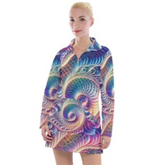 Abstract Fractal Art Swirl Pattern Women s Long Sleeve Casual Dress by Salmanaz77