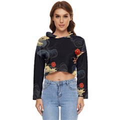 Korean Art Flowers Asian Pattern Women s Lightweight Cropped Hoodie by Sabxi