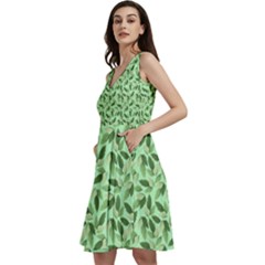 Leaves Pattern Texture Seamless Sleeveless V-neck Skater Dress With Pockets by Hannah976