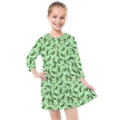 Leaves Pattern Texture Seamless Kids  Quarter Sleeve Shirt Dress by Hannah976