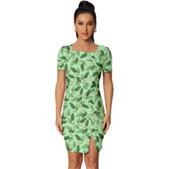 Leaves Pattern Texture Seamless Fitted Knot Split End Bodycon Dress by Hannah976