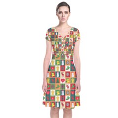 Template Christmas Pattern Short Sleeve Front Wrap Dress by Proyonanggan