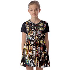 Jesus Christ Modern Halftone Pattern Kids  Short Sleeve Pinafore Style Dress by snek