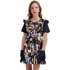 Jesus Christ Modern Halftone Pattern Kids  Frilly Sleeves Pocket Dress by snek