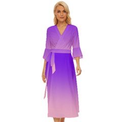 Indigo Violet To Cotton Candy Pink Linear Gradient Midsummer Wrap Dress by GradientsOmbre