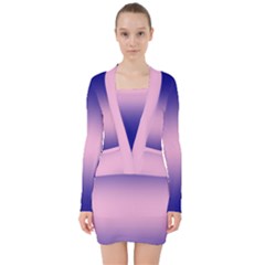 Navy Blue To Cotton Candy Pink Bilinear Gradient V-neck Bodycon Long Sleeve Dress by GradientsOmbre