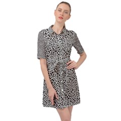Black White Leopard Belted Shirt Dress by DinkovaArt