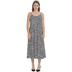 Black White Leopard Casual Spaghetti Strap Midi Dress by DinkovaArt