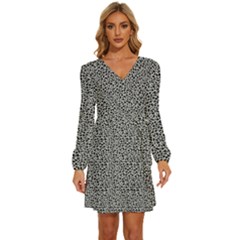 Giraffe Pattern (2) Long Sleeve Waist Tie Ruffle Velvet Dress by DinkovaArt