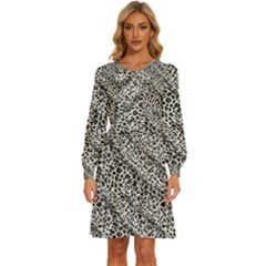 Silver Leopard Women s Round Neck Long Sleeve Bow Deco Dress by DinkovaArt