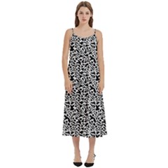 Black White Giraffe Pattern Casual Spaghetti Strap Midi Dress by DinkovaArt