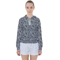 Black White Giraffe Pattern Women s Tie Up Sweat by DinkovaArt