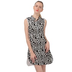 Black White Giraffe Pattern Sleeveless Shirt Dress by DinkovaArt