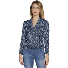 Blue Giraffe Pattern Women s Long Sleeve Revers Collar Cropped Jacket by DinkovaArt