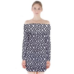 Black White Snake Pattern Long Sleeve Off Shoulder Dress by DinkovaArt