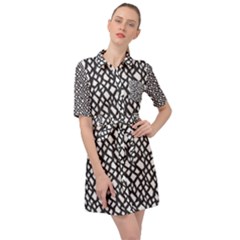 Black White Snake Pattern Belted Shirt Dress by DinkovaArt