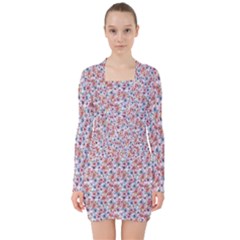 Floral Mix V-neck Bodycon Long Sleeve Dress by DinkovaArt