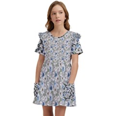 Roses Grey Roses Kids  Frilly Sleeves Pocket Dress by DinkovaArt