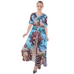 Grateful Dead Hippie Peace Roses Rock Music Legend Waist Tie Boho Maxi Dress by Tsamara