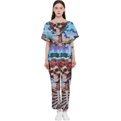Grateful Dead Hippie Peace Roses Rock Music Legend Batwing Lightweight Chiffon Jumpsuit by Tsamara