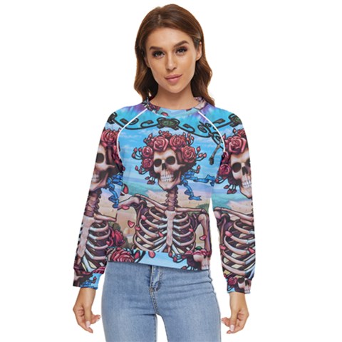 Grateful Dead Hippie Peace Roses Rock Music Legend Women s Long Sleeve Raglan T-shirt by Tsamara
