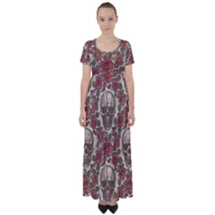 Skull And Roses Flowee Flora Floral Patterns Pattern High Waist Short Sleeve Maxi Dress by Tsamara
