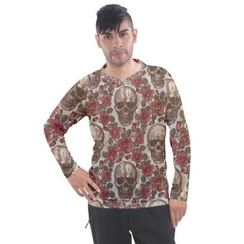 Skull And Roses Flowee Flora Floral Patterns Pattern Men s Pique Long Sleeve T-shirt by Tsamara