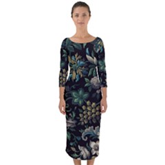 Pattern Flower Plants Leaves Nature Quarter Sleeve Midi Bodycon Dress by Tsamara
