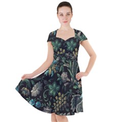 Pattern Flower Plants Leaves Nature Cap Sleeve Midi Dress by Tsamara