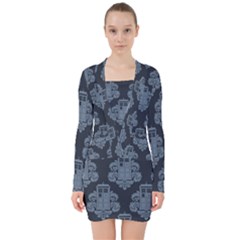 Dr Who Tardis Pattern V-neck Bodycon Long Sleeve Dress by Tsamara