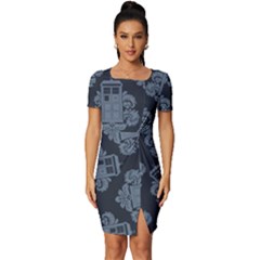 Dr Who Tardis Pattern Fitted Knot Split End Bodycon Dress by Tsamara