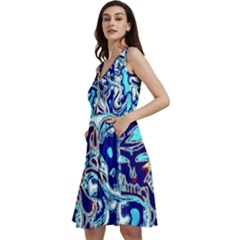 Trippy Dippy Bears Blue Dancing Greatful Dead Skull Steal Your Face Sleeveless V-neck Skater Dress With Pockets by Salmanaz77
