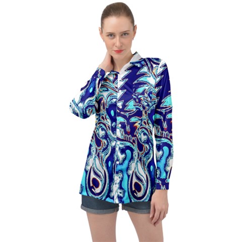 Trippy Dippy Bears Blue Dancing Greatful Dead Skull Steal Your Face Long Sleeve Satin Shirt by Salmanaz77