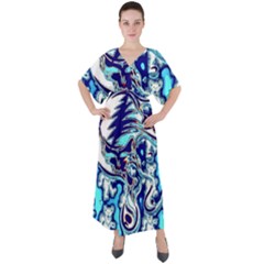 Trippy Dippy Bears Blue Dancing Greatful Dead Skull Steal Your Face V-neck Boho Style Maxi Dress by Salmanaz77