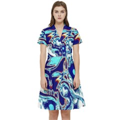 Trippy Dippy Bears Blue Dancing Greatful Dead Skull Steal Your Face Short Sleeve Waist Detail Dress by Salmanaz77