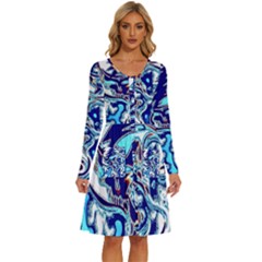 Trippy Dippy Bears Blue Dancing Greatful Dead Skull Steal Your Face Long Sleeve Dress With Pocket by Salmanaz77