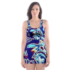 Trippy Dippy Bears Blue Dancing Greatful Dead Skull Steal Your Face Skater Dress Swimsuit by Salmanaz77