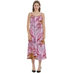 Peonies Nature Bloom Blossom Pink Casual Spaghetti Strap Midi Dress by Tsamara