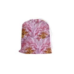 Peonies Nature Bloom Blossom Pink Drawstring Pouch (small) by Tsamara