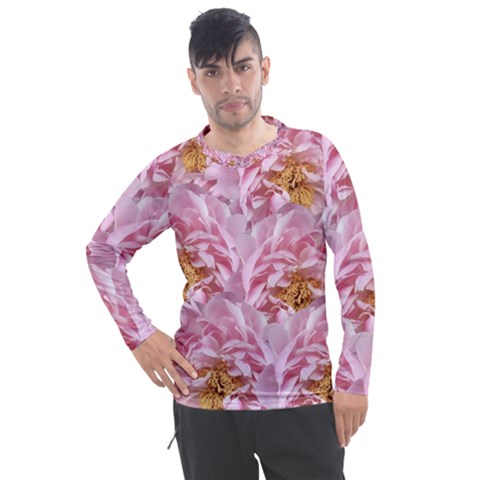 Peonies Nature Bloom Blossom Pink Men s Pique Long Sleeve T-shirt by Tsamara